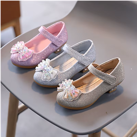 Kids Leather Shoe Sweet Princess Shoes for Girls with Rhinestone Bowtie Fashion Versatile Children'S Shoes with Heels for Party