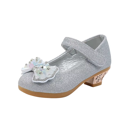 Kids Leather Shoe Sweet Princess Shoes for Girls with Rhinestone Bowtie Fashion Versatile Children'S Shoes with Heels for Party