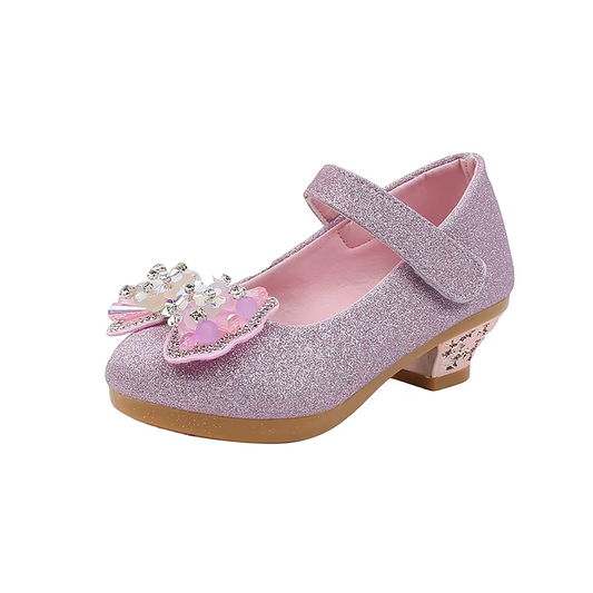 Kids Leather Shoe Sweet Princess Shoes for Girls with Rhinestone Bowtie Fashion Versatile Children'S Shoes with Heels for Party