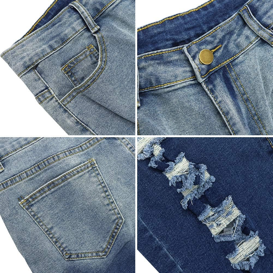 LOGNBIDA Ripped Jean Shorts High Waisted Knee Length Jean Shorts for Women(Blue,S)