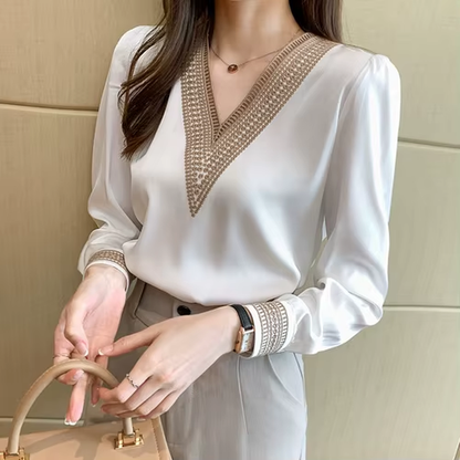 Long Sleeve White Blouse Tops Blouse Women Blusas Mujer De Moda 2024 Embroidery V-Neck Chiffon Blouse Shirt Women Blouses E226