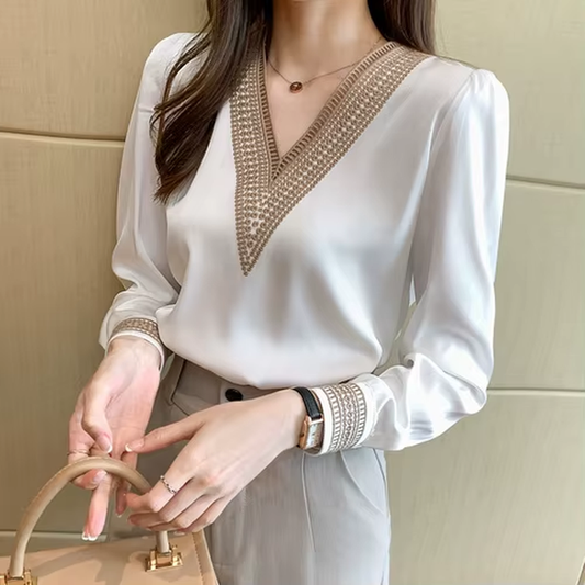 Long Sleeve White Blouse Tops Blouse Women Blusas Mujer De Moda 2024 Embroidery V-Neck Chiffon Blouse Shirt Women Blouses E226