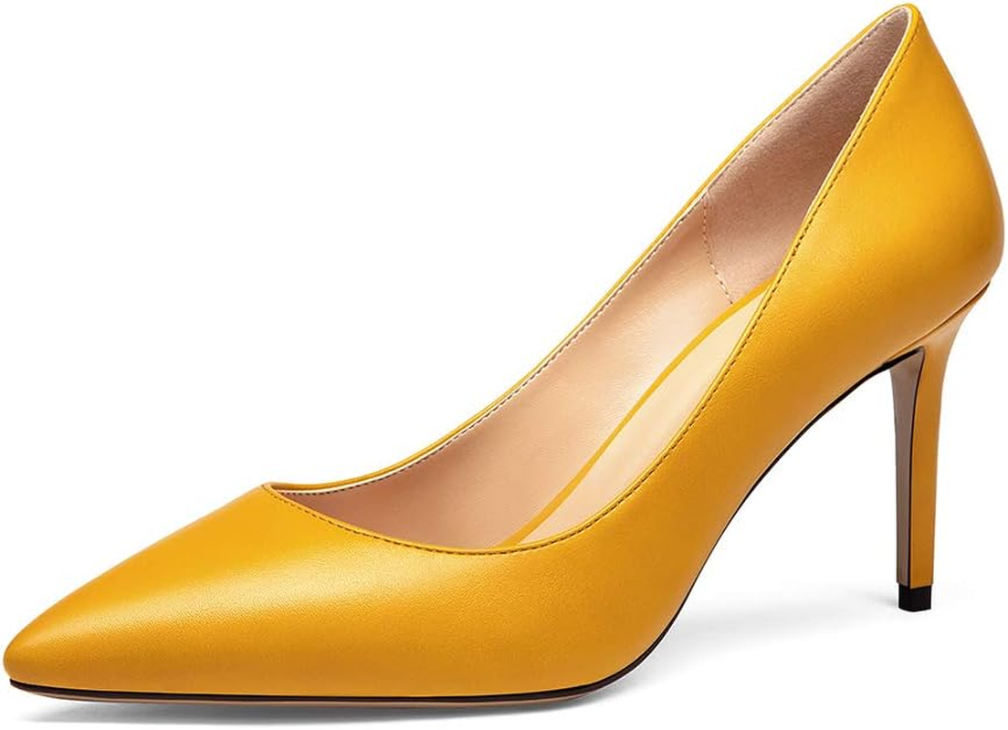 Miusy Shoes Women'S Pointed Toe Slip on Medium High Heels Pumps Dress Shoes
