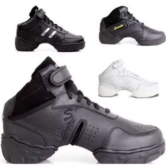 New Leather High Heel Wedge Platform Black White Dance Shoes Jazz Sneakers Women Hip Hop Sneakers