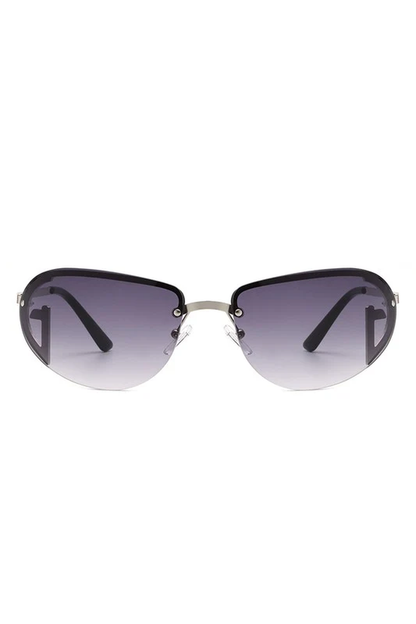Retro Rimless Oval Tinted round Sunglasses