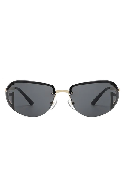 Retro Rimless Oval Tinted round Sunglasses