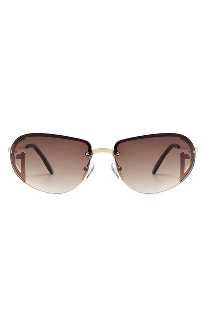 Retro Rimless Oval Tinted round Sunglasses