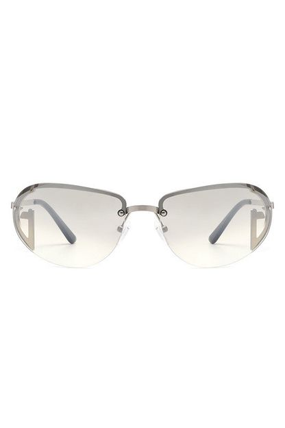 Retro Rimless Oval Tinted round Sunglasses