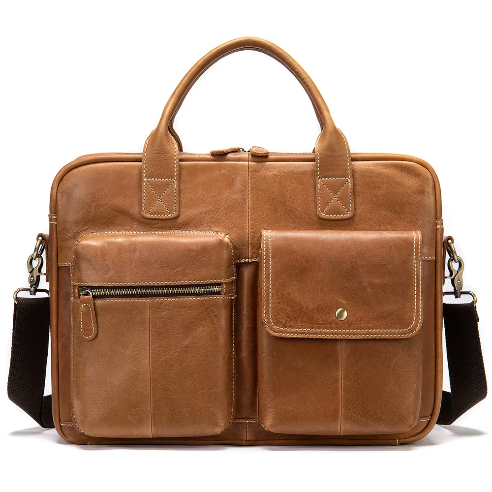 Shoulder Bag Men Handbags Totes for Laptop 14 Zip Messenger Bag Man Leather Briefcases Bags Men Genuine Leather Bags 7212