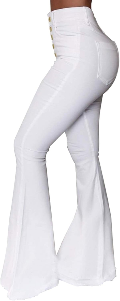Solid Button down Wide Leg Flared Bell Bottom Pants