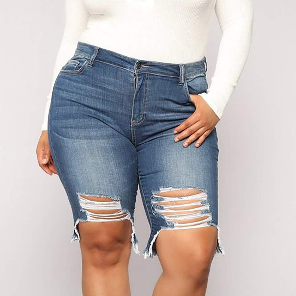 WUAI Ripped Jean Shorts for Women High Waist Bermuda Shorts Ripped Distressed Stretch Denim Shorts plus Size