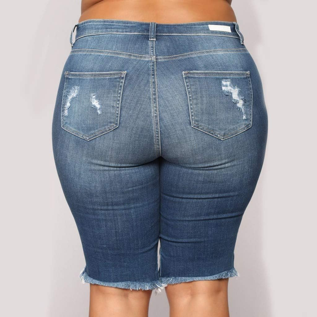 WUAI Ripped Jean Shorts for Women High Waist Bermuda Shorts Ripped Distressed Stretch Denim Shorts plus Size