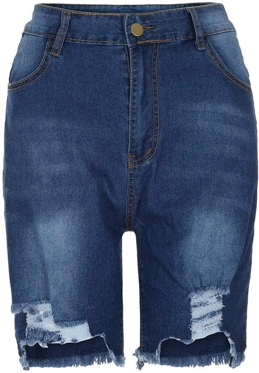 WUAI Ripped Jean Shorts for Women High Waist Bermuda Shorts Ripped Distressed Stretch Denim Shorts plus Size