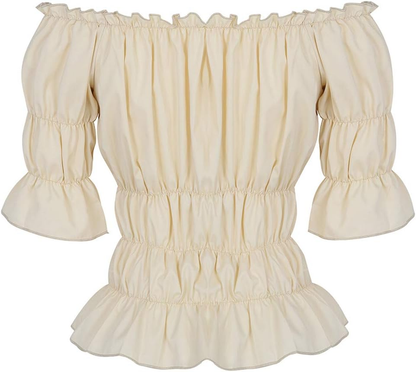 Women Renaissance Blouse Victorian Steampunk Pirate Shirt off Shoulder Short Sleeve Smocked Blouse Tops