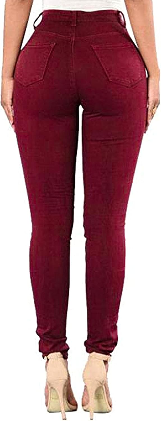 Women'S Skinny Stretch Jeans Frayed Raw Hem Slim Fit Jeans Ripped Denim Pants