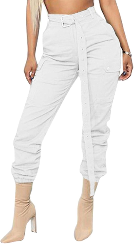 Womens Cargo Pants with Pockets Loose Fit Solid Color High Waisted Outdoor Workout Sweat Pants