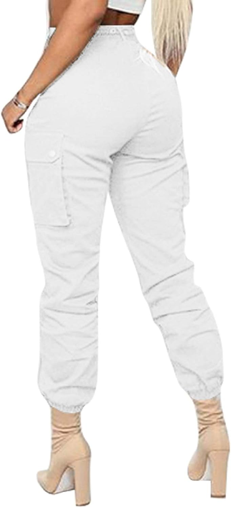 Womens Cargo Pants with Pockets Loose Fit Solid Color High Waisted Outdoor Workout Sweat Pants