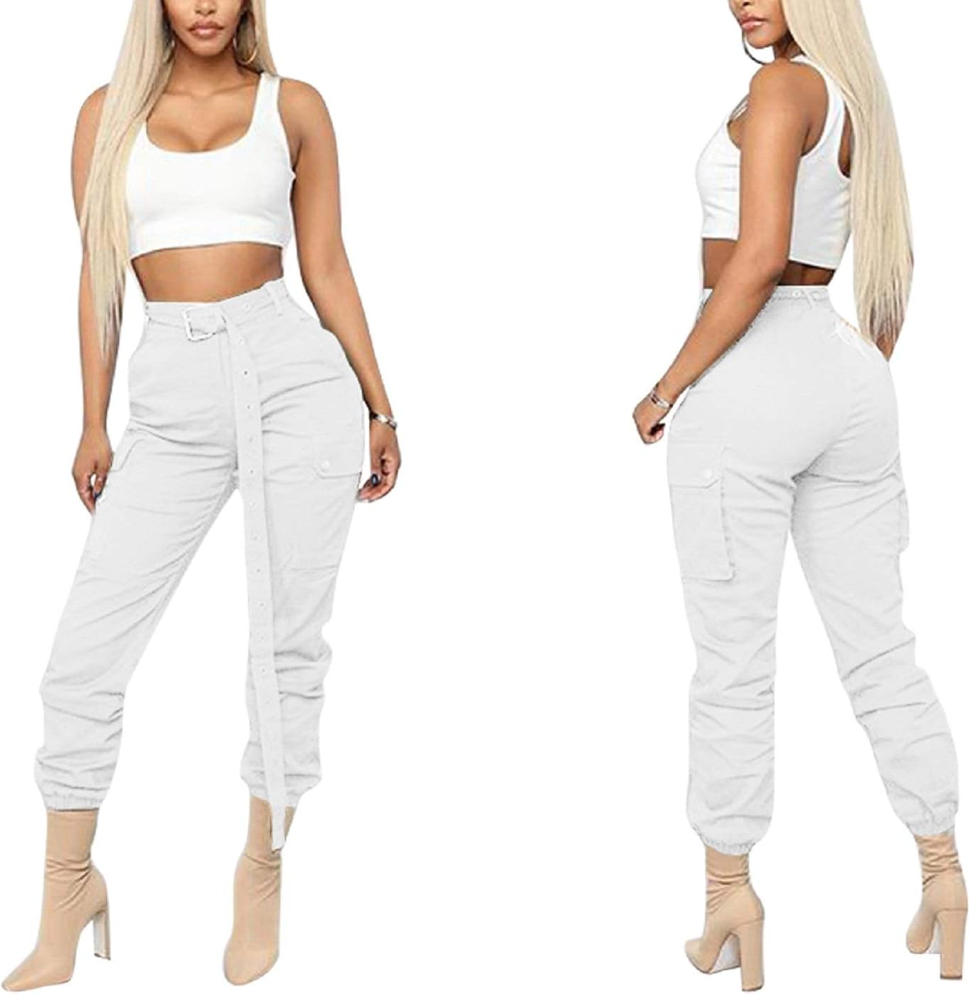 Womens Cargo Pants with Pockets Loose Fit Solid Color High Waisted Outdoor Workout Sweat Pants