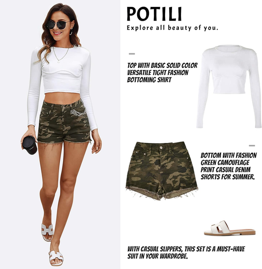 Womens Jean Shorts High Waisted Denim Short Ripped Frayed Casual Stretchy for Summer Camo Shorts Women