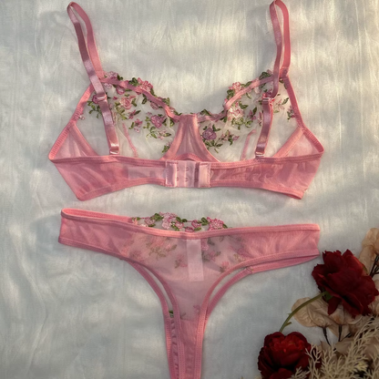 Yellow for Women Transparent Embroidered Underwear Transparent Hot Lingerie Panties Intimates Woman Two Piece Set Clothing