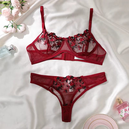 Yellow for Women Transparent Embroidered Underwear Transparent Hot Lingerie Panties Intimates Woman Two Piece Set Clothing