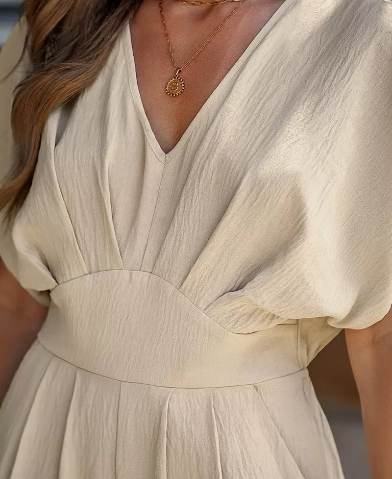 Women'S V-Neck Short Sleeve Straight Leg Jumpsuit