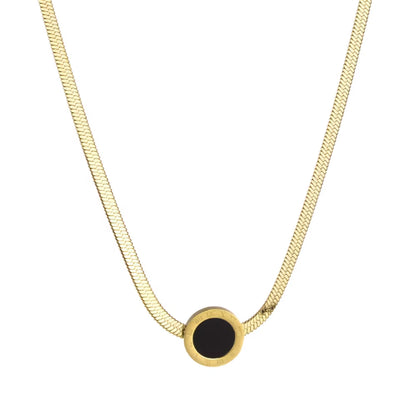 Stainless Steel Jewelry Set Snake Chain Necklace & Roman Numeral - Inscribed Earrings with Black Inlays