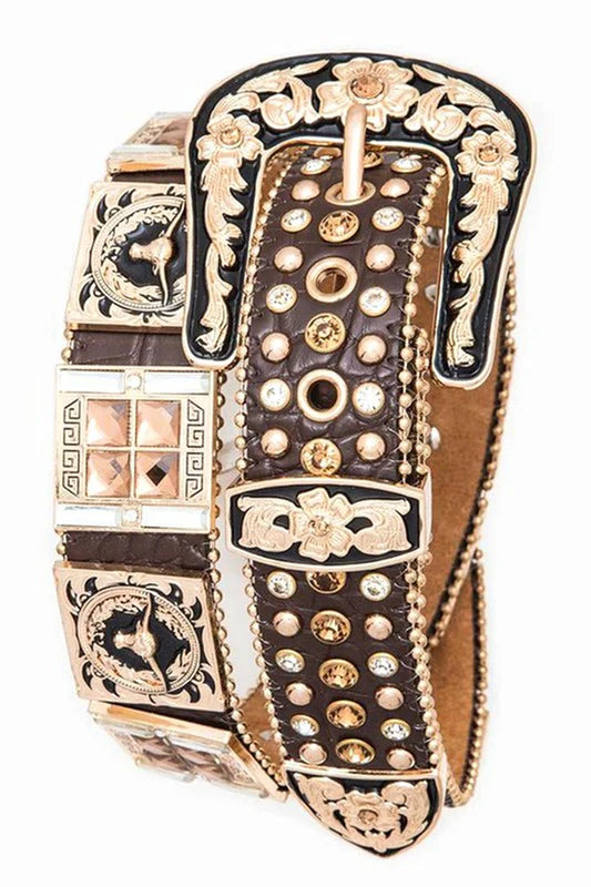 Long Horn Concho Crystal Western Belt