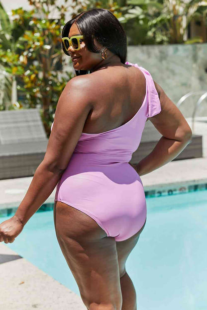 Marina West One Shoulder Pink Swimsuit in Carnation Pink for Vacay Mode