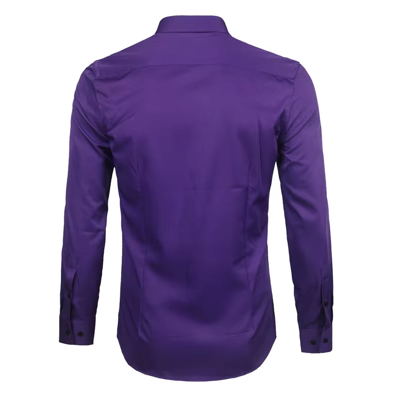Men'S Purple Bamboo Fiber Dress Shirts Brand Long Sleeve Shirt Solid Slim Fit Casual Formal Non Iron Work Shirt Camisa Masculina