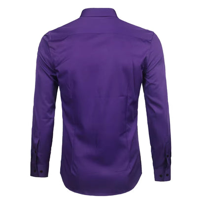 Men'S Purple Bamboo Fiber Dress Shirts Brand Long Sleeve Shirt Solid Slim Fit Casual Formal Non Iron Work Shirt Camisa Masculina