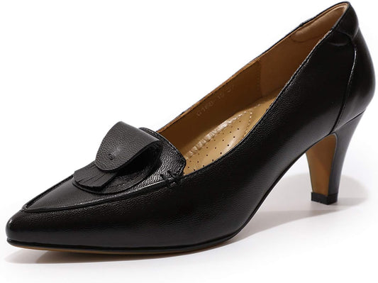 Womens Leather Comfortable Pointed Toe Pumps 7Cm High Heels Dressy Casual Office Work Shoes for Ladies