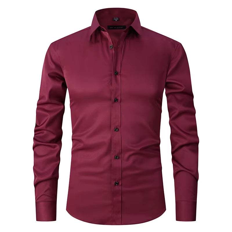 Men'S Purple Bamboo Fiber Dress Shirts Brand Long Sleeve Shirt Solid Slim Fit Casual Formal Non Iron Work Shirt Camisa Masculina