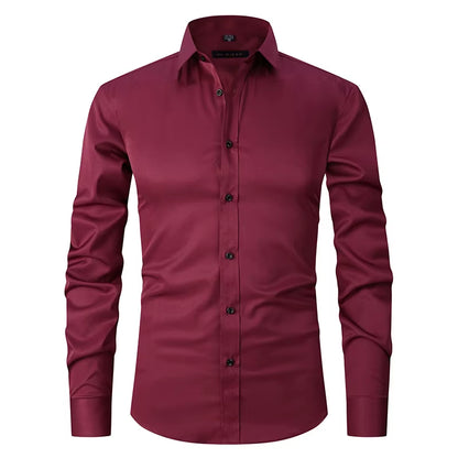 Men'S Purple Bamboo Fiber Dress Shirts Brand Long Sleeve Shirt Solid Slim Fit Casual Formal Non Iron Work Shirt Camisa Masculina