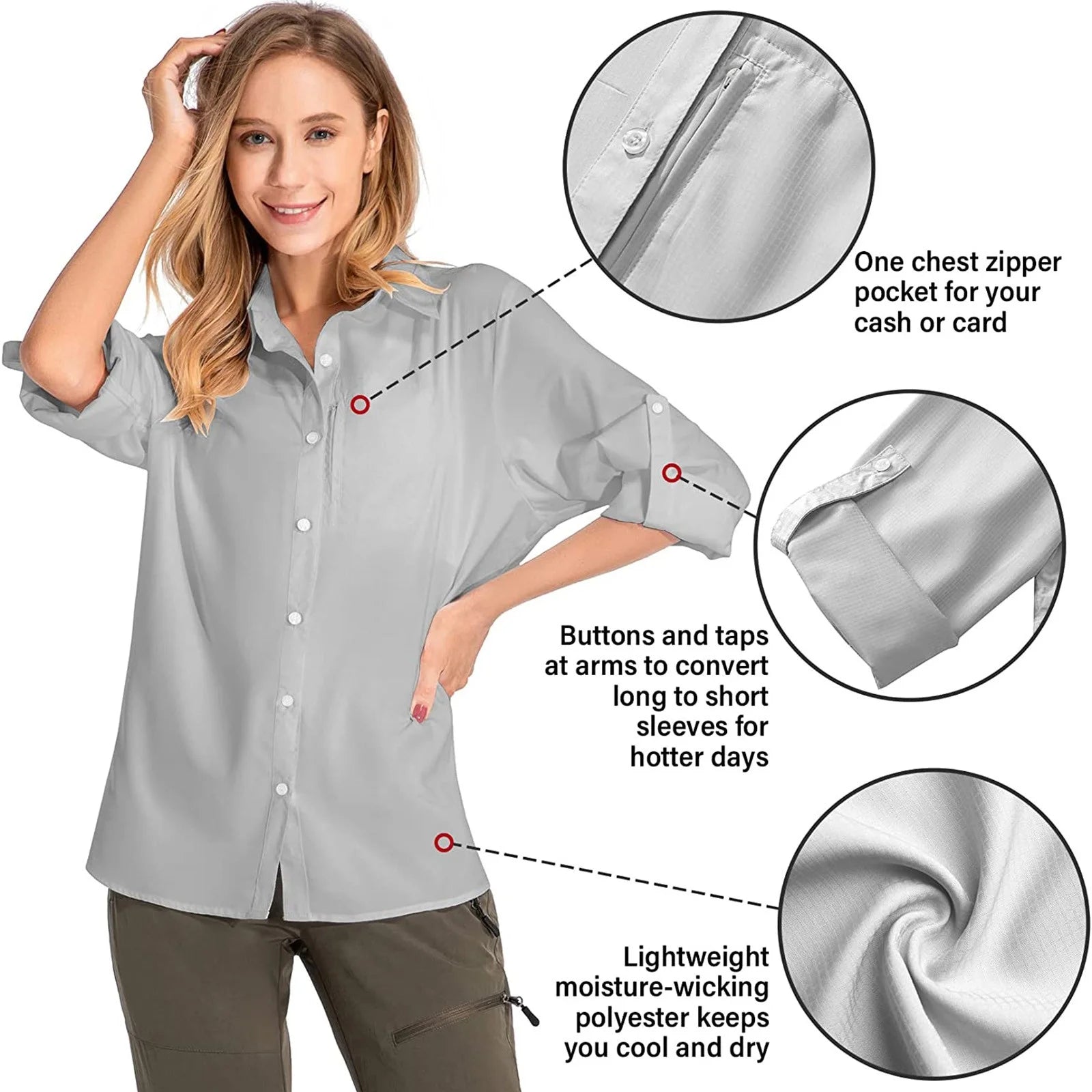Clearance! Shirts for Women Womens Shirts Upf 50+ Sun Long Sleeve Outdoor Cool Fishing Hiking Shirt T Shirts for Women Grey,S