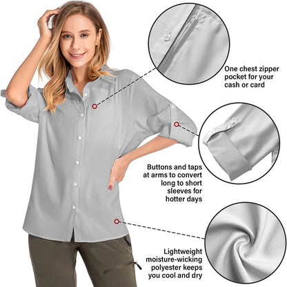 Clearance! Shirts for Women Womens Shirts Upf 50+ Sun Long Sleeve Outdoor Cool Fishing Hiking Shirt T Shirts for Women Grey,S