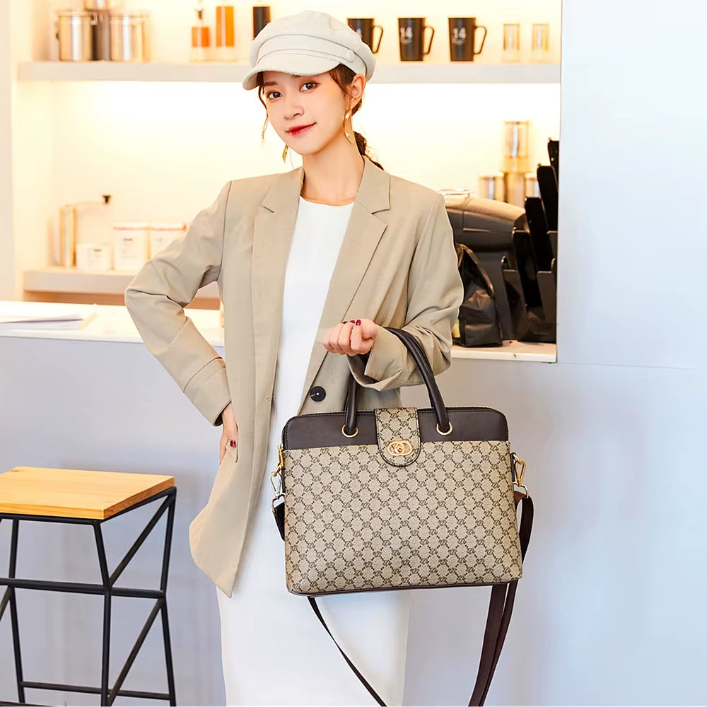 Fashion Women Leather Laptop Briefcases Office Lady Handbags for Woman Business Leather Handbag Notebook Computer Shoulder Bags