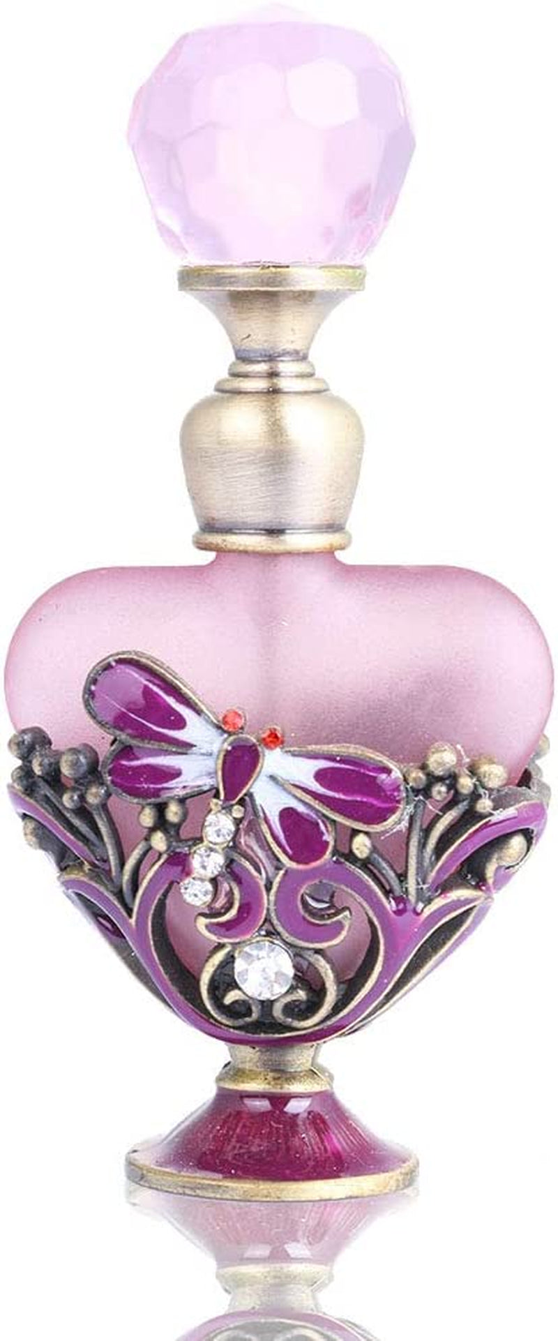 Vintage Dragonfly Pewter and Glass Perfume Bottle with Diamand, Empty Refillable Mini Perfume Bottle