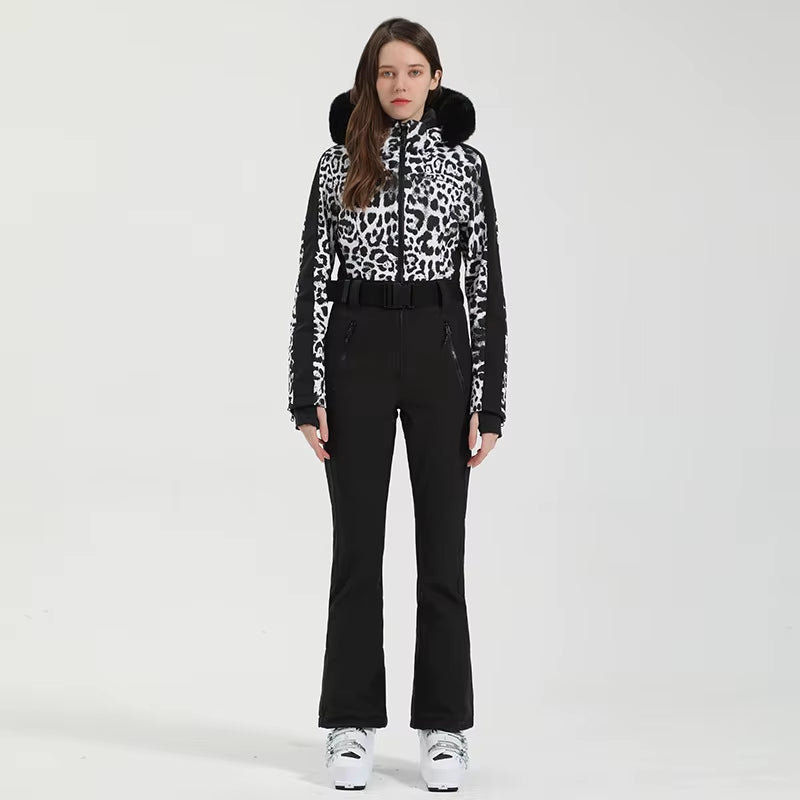 One-Piece Ski Suit Women Thickening Snowboard Female Overalls Winter Windproof Waterproof Breathable Clothing Skiing