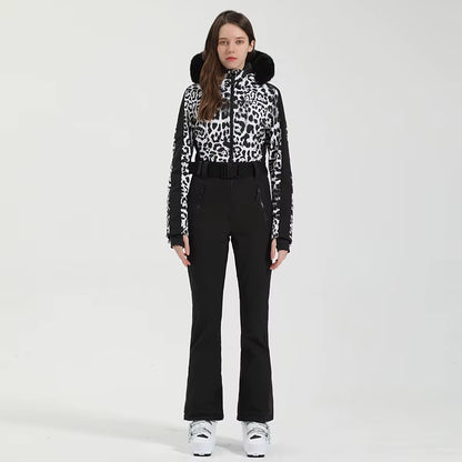 One-Piece Ski Suit Women Thickening Snowboard Female Overalls Winter Windproof Waterproof Breathable Clothing Skiing