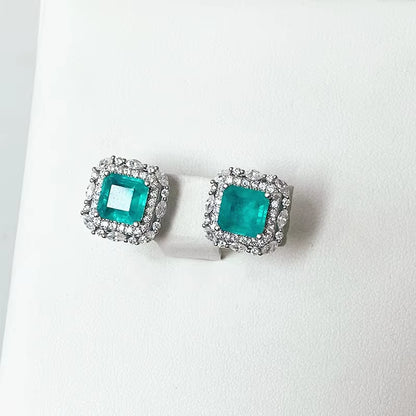 Wholesale  Brand 100% 925 Sterling Silver Paraiba Tourmaline Gemstone Birthstone Ear Studs Earrings Ladies Fine Jewelry