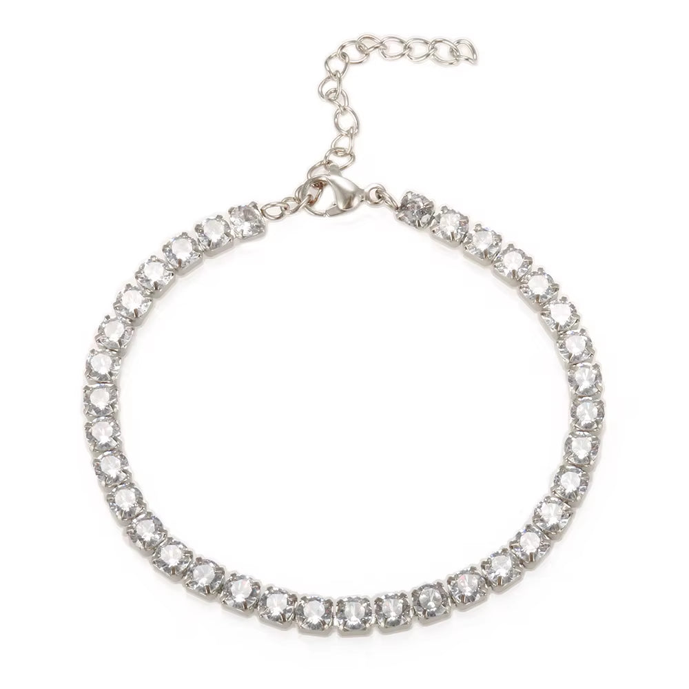 Fashion High Quality Stainless Steel Cubic Zirconia Collar Necklace Rhinestone Bracelet Woman Trendy Jewelry Set Gift Wholesale