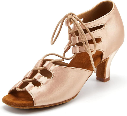 Ballroom Dance Shoes Womens Performance Latin Salsa Dancing Shoes Middle Heels with 2.4 Inch Heels Z06