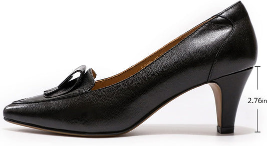 Womens Leather Comfortable Pointed Toe Pumps 7Cm High Heels Dressy Casual Office Work Shoes for Ladies