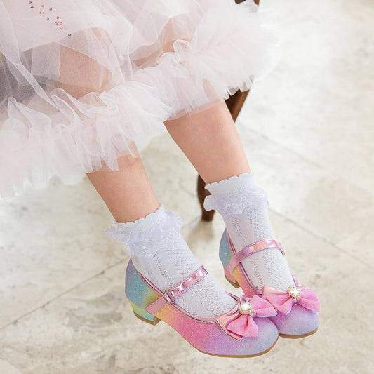 Girls Dress Shoes Mary Jane Wedding Flower Bridesmaids Heels Glitter Princess Shoes for Kids Toddler