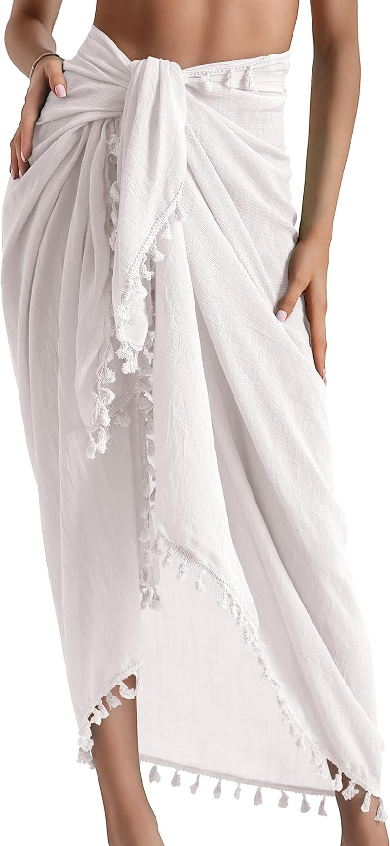 Beach Sarong Pareo Womens Semi-Sheer Swimwear Cover Ups Short Skirt with Tassels