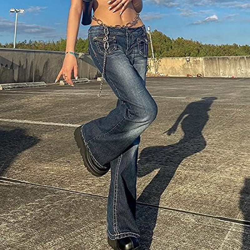 Women Gothic Cargo Pants Loose Low Waist Trousers Wide Leg Baggy Jeans Harajuku Streetwear Punk