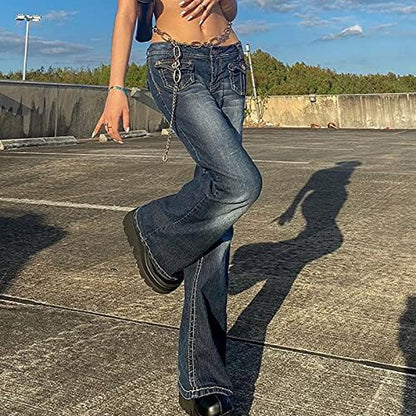 Women Gothic Cargo Pants Loose Low Waist Trousers Wide Leg Baggy Jeans Harajuku Streetwear Punk