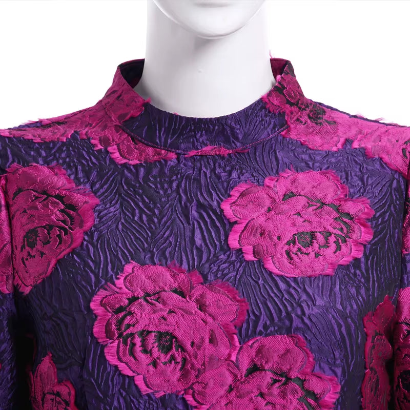Elegant Brocade Women Long Mermaid Dress Vintage Flower Slim Clothing Stand Collar Party Dresses Robe Femme Vestido