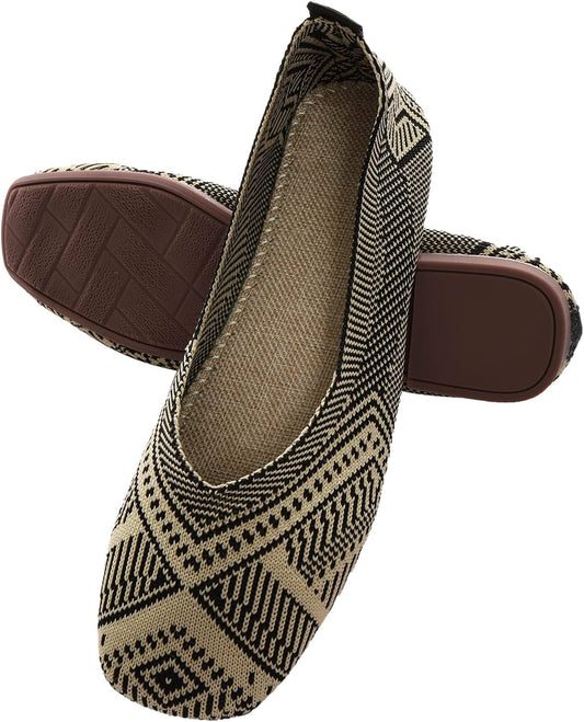 Womens Flats Knit Dress Shoes, Low Wedge Flat Shoes Comfort Slip on Flats, Shoes for Woman Classic Softable Black 7